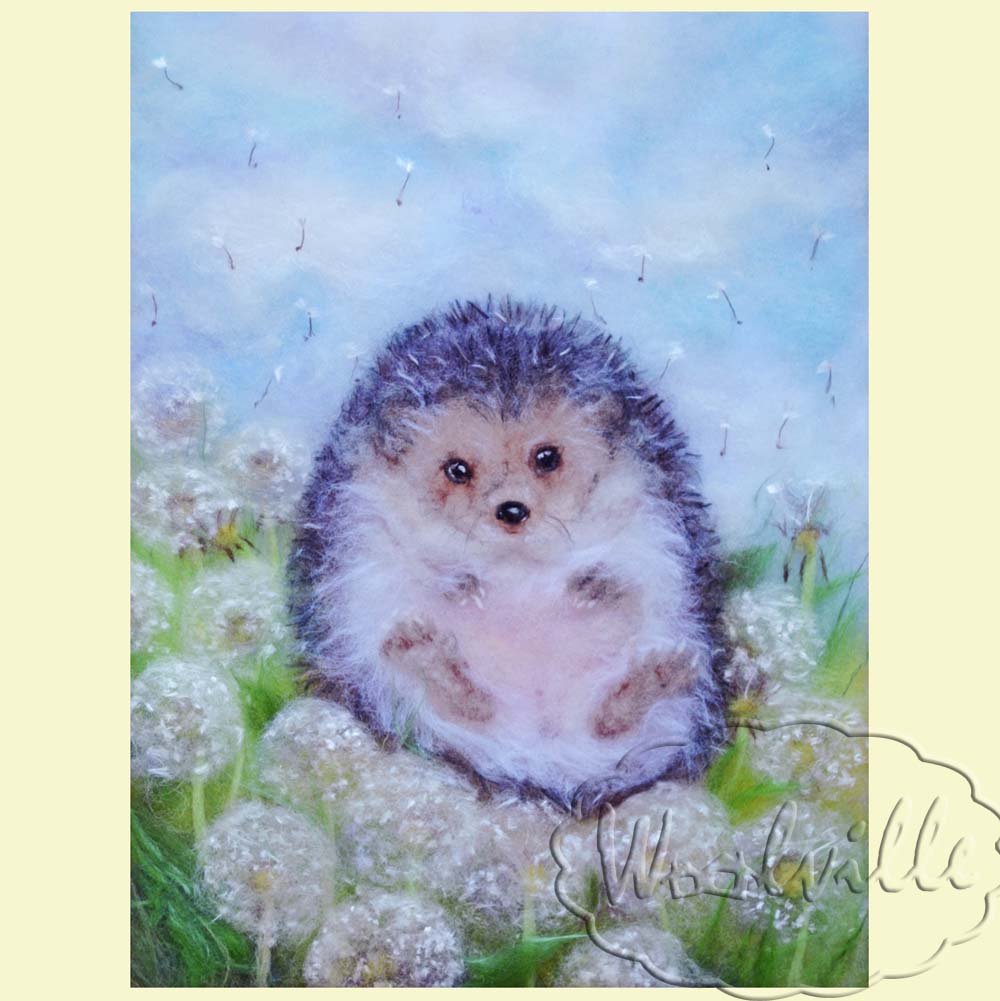 Картина из шерсти Ежик в одуванчиках
