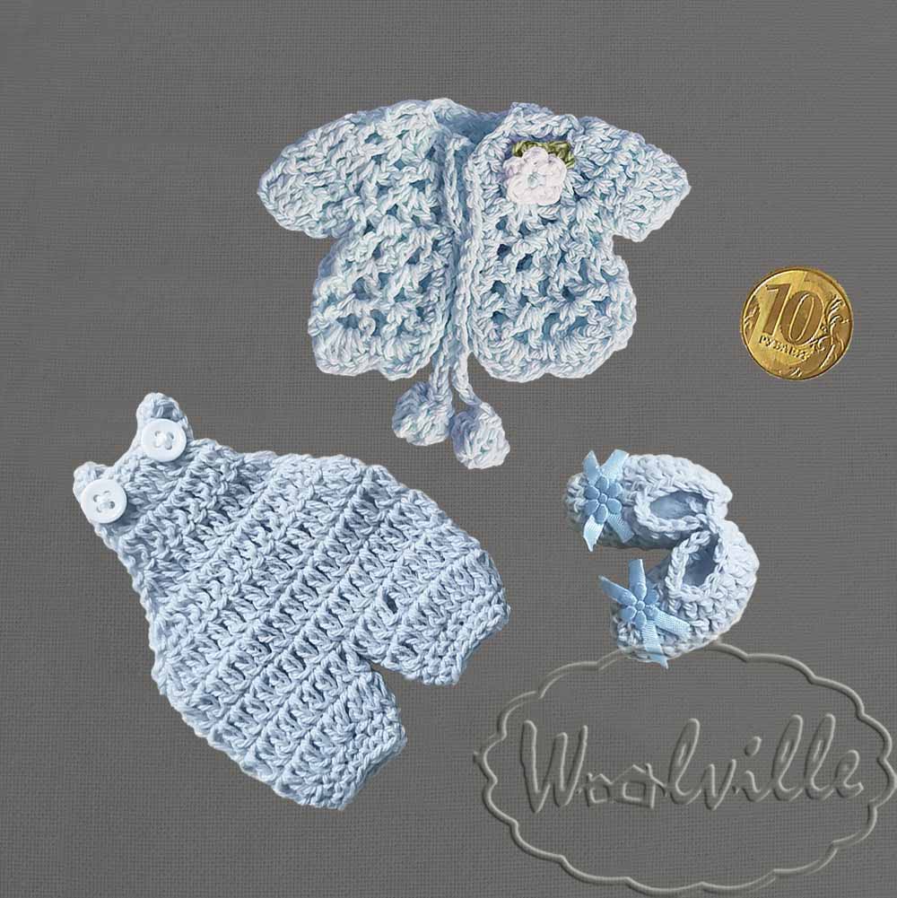 Кукольная миниатюра кофточка голубая 60 мм