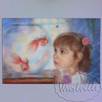 Картина из шерсти Девочка и золотая рыбка