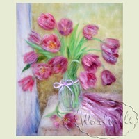 Картина из шерсти Ваза с тюльпанами